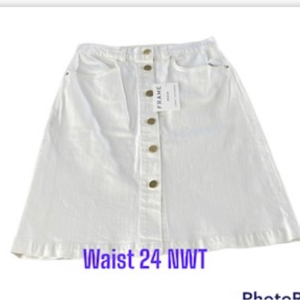NWT Frame Denim Skirt waist 24 Cream Off White NEW Modest Barbie retail $235
